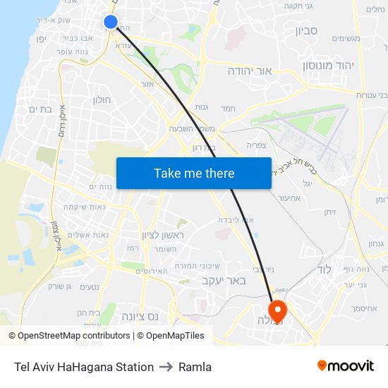 Tel Aviv HaHagana Station to Ramla map