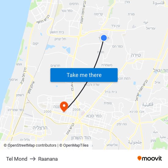 Tel Mond to Raanana map