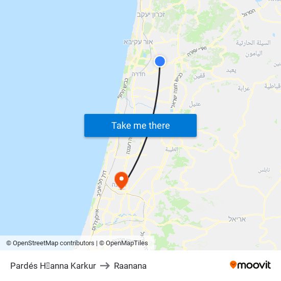 Pardés H̱anna Karkur to Raanana map