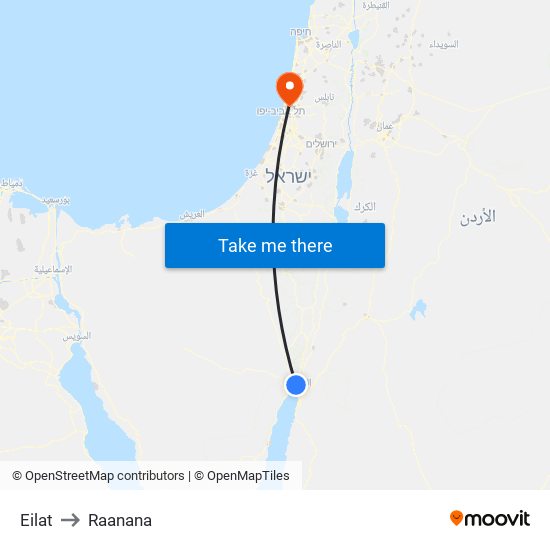 Eilat to Raanana map