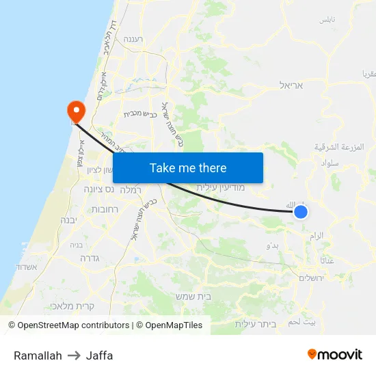 Ramallah to Jaffa map