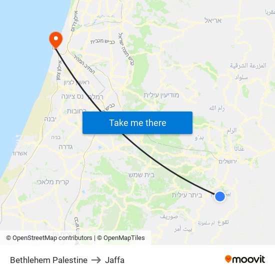 Bethlehem Palestine to Jaffa map