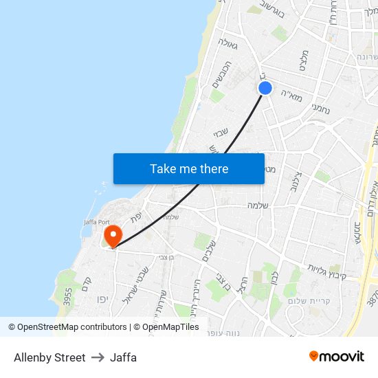 Allenby Street to Jaffa map