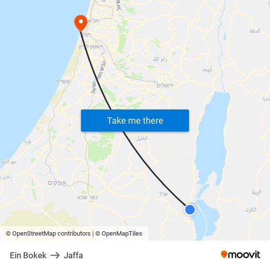 Ein Bokek to Jaffa map