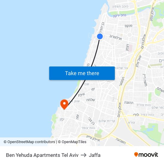 Ben Yehuda Apartments Tel Aviv to Jaffa map