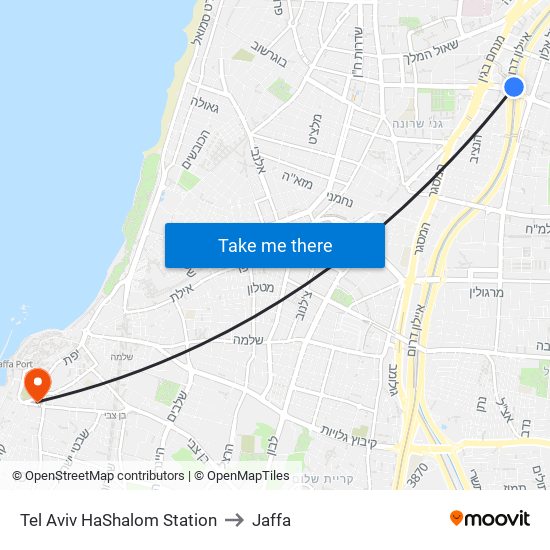 Tel Aviv HaShalom Station to Jaffa map