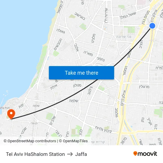 Tel Aviv HaShalom Station to Jaffa map