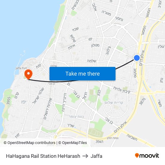 HaHagana Rail Station HeHarash to Jaffa map