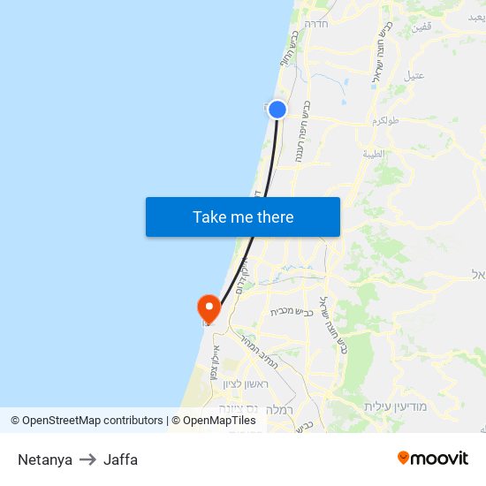 Netanya to Jaffa map