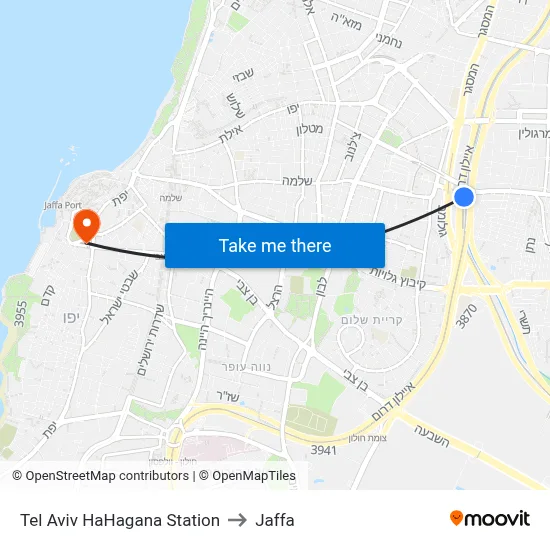 Tel Aviv HaHagana Station to Jaffa map