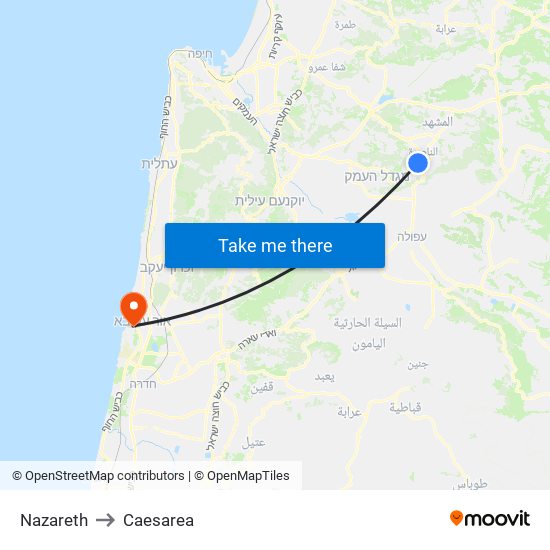 Nazareth to Caesarea map
