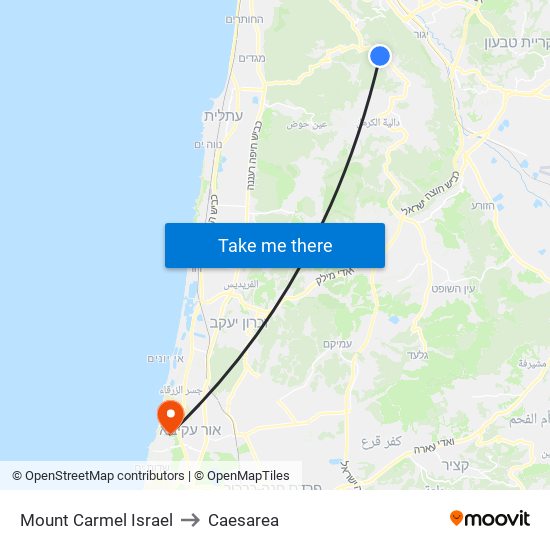 Mount Carmel Israel to Caesarea map