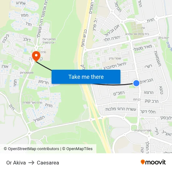 Or Akiva to Caesarea map