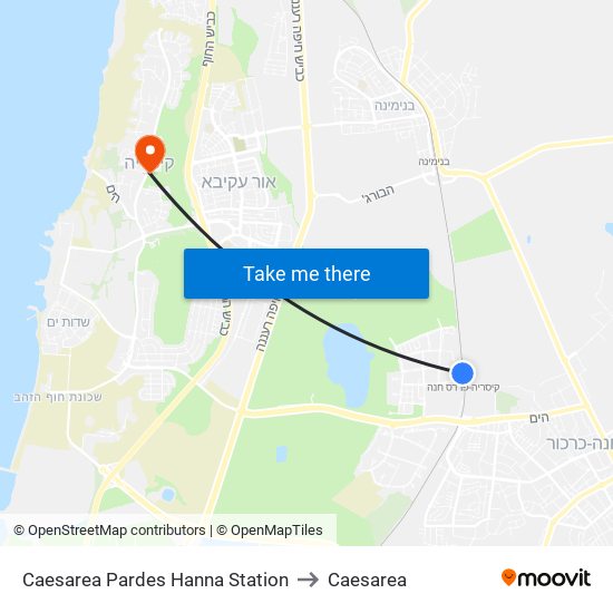 Caesarea Pardes Hanna Station to Caesarea map