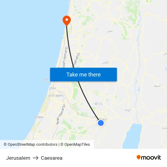 Jerusalem to Caesarea map