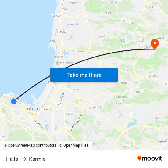 Haifa to Karmiel map