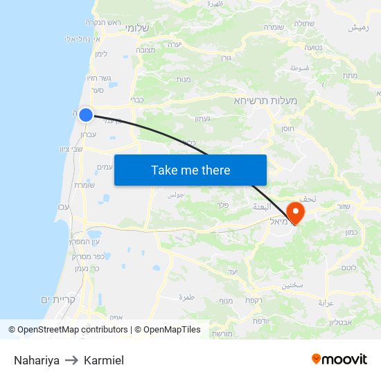 Nahariya to Karmiel map