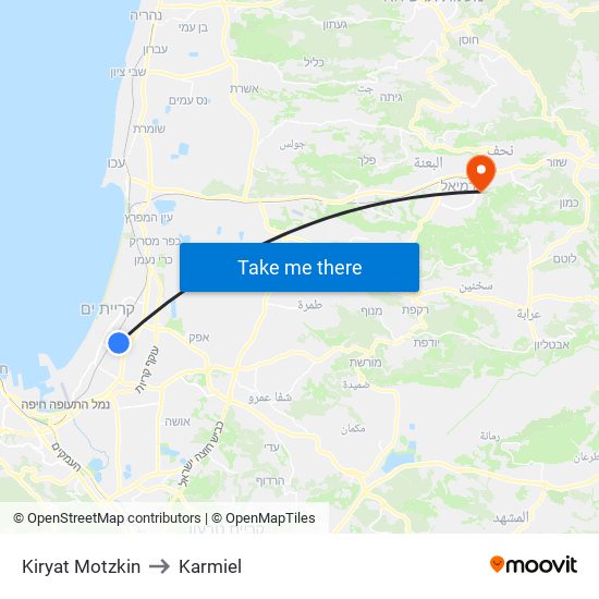 Kiryat Motzkin to Karmiel map