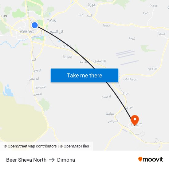 Beer Sheva North to Dimona map