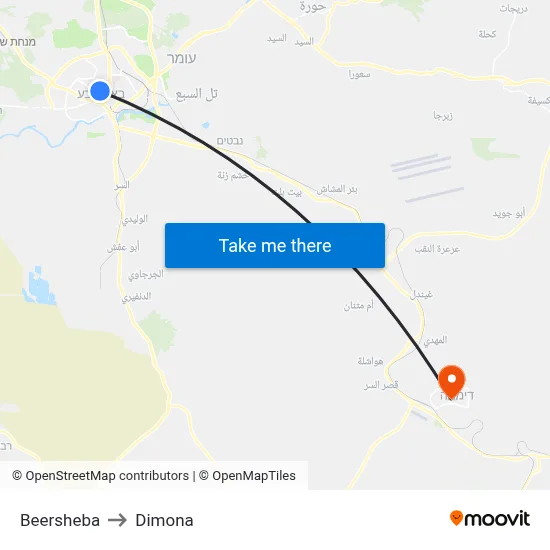 Beersheba to Dimona map