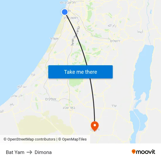 Bat Yam to Dimona map