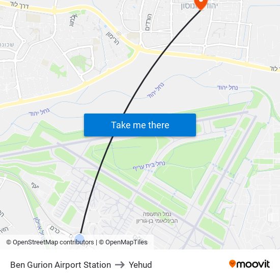 Ben Gurion Airport Station to Yehud map