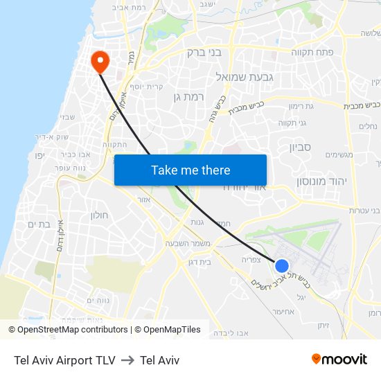 Tel Aviv Airport TLV to Tel Aviv map