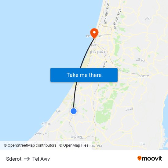 Sderot to Tel Aviv map