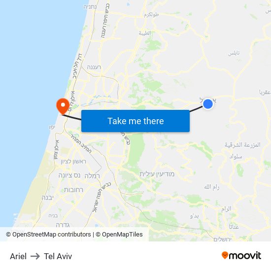 Ariel to Tel Aviv map