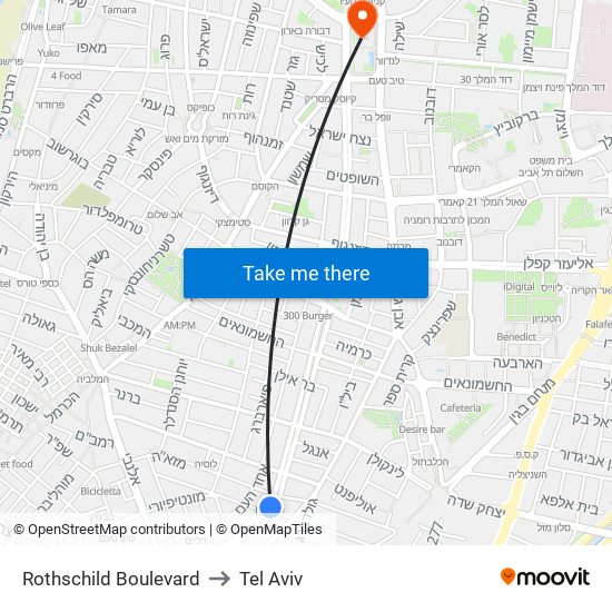 Rothschild Boulevard to Tel Aviv map