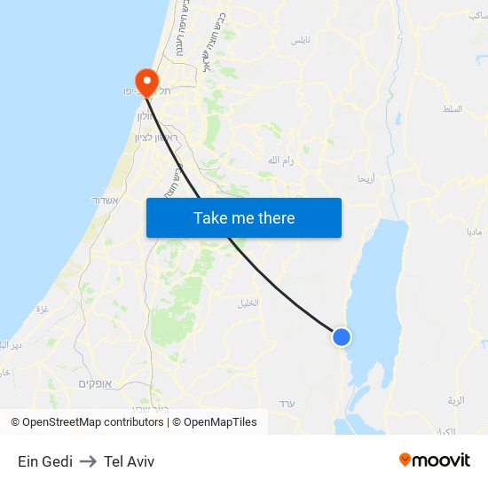 Ein Gedi to Tel Aviv map