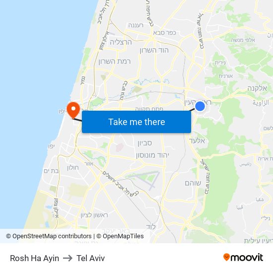 Rosh Ha Ayin to Tel Aviv map