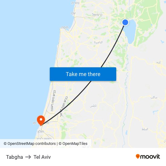 Tabgha to Tel Aviv map