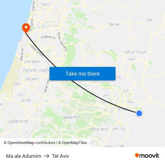 Ma ale Adumim to Tel Aviv map