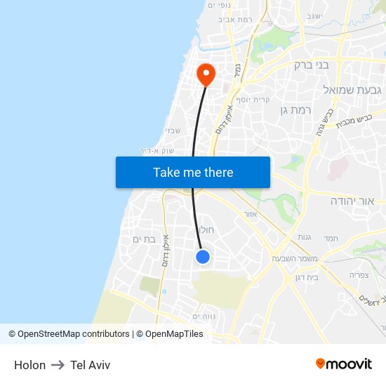 Holon to Tel Aviv map