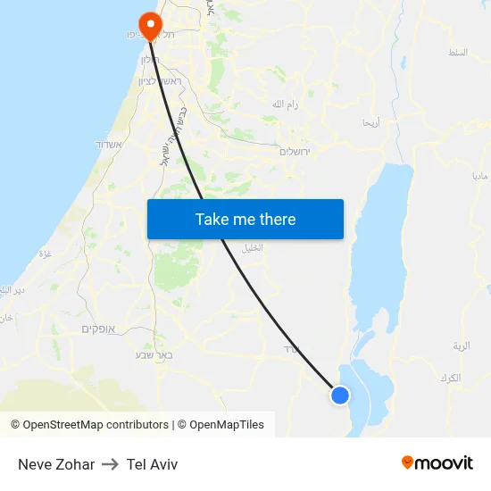 Neve Zohar to Tel Aviv map