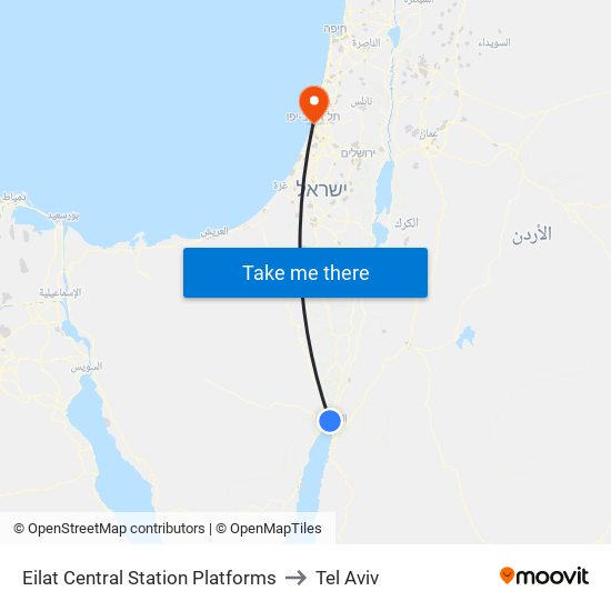 Eilat Central Station Platforms to Tel Aviv map