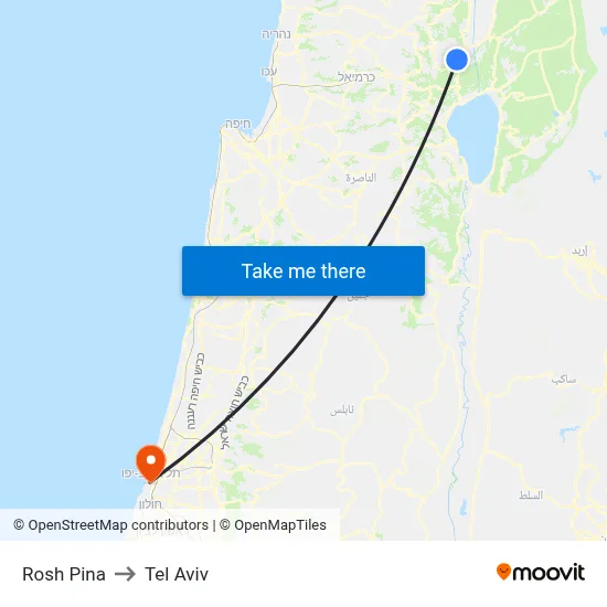 Rosh Pina to Tel Aviv map