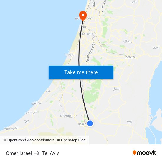 Omer Israel to Tel Aviv map