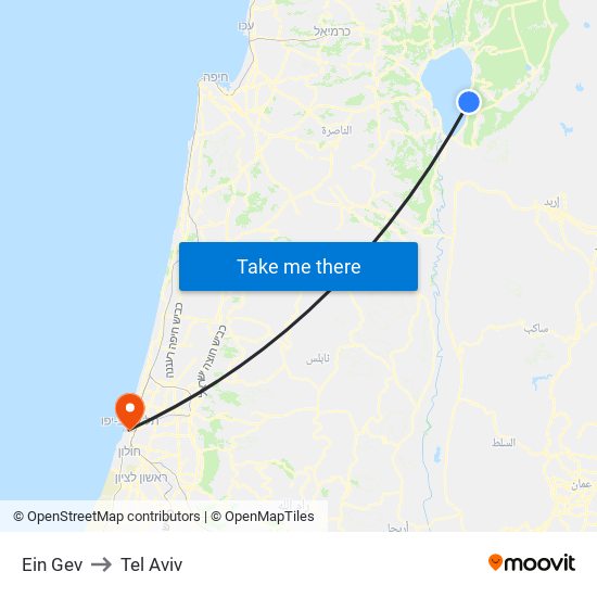 Ein Gev to Tel Aviv map