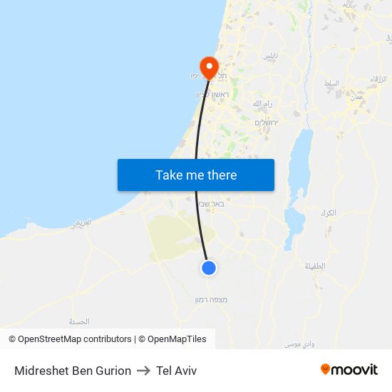 Midreshet Ben Gurion to Tel Aviv map