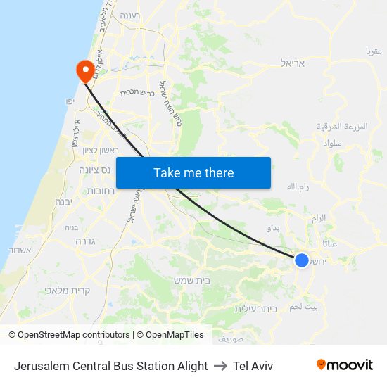 Jerusalem Central Bus Station Alight to Tel Aviv map