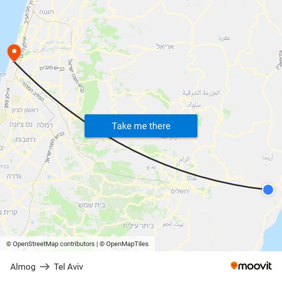 Almog to Tel Aviv map