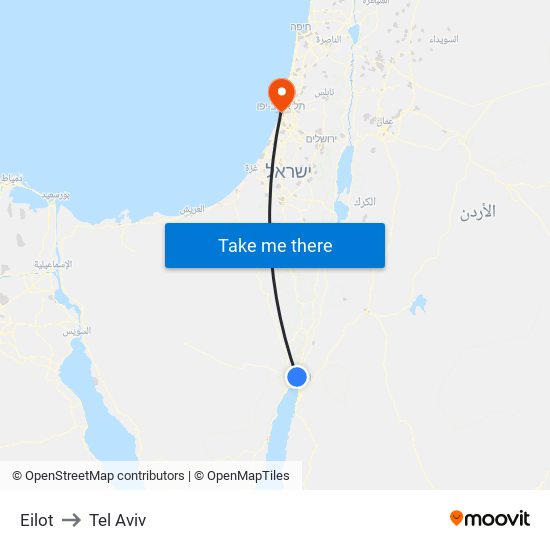 Eilot to Tel Aviv map
