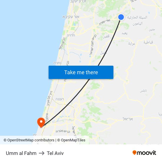 Umm al Fahm to Tel Aviv map