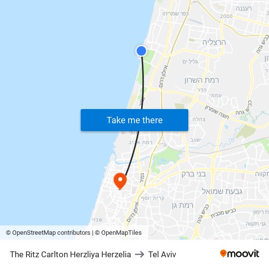 The Ritz Carlton Herzliya Herzelia to Tel Aviv map