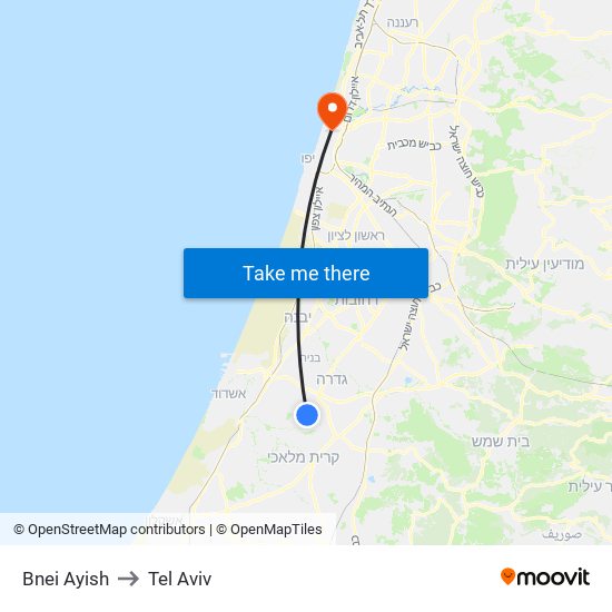 Bnei Ayish to Tel Aviv map