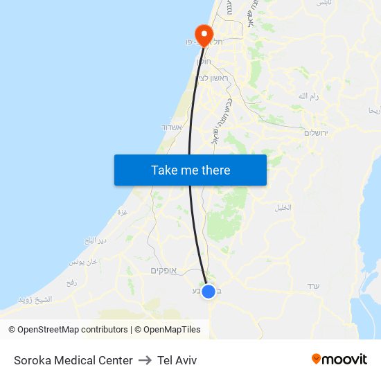 Soroka Medical Center to Tel Aviv map