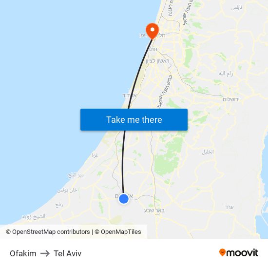 Ofakim to Tel Aviv map