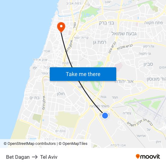 Bet Dagan to Tel Aviv map